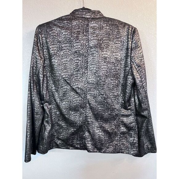 Alfred Dunner Women's Jacket sz 8 Gunmetal Gray Metallic Lizard Print Lined Zip - Picture 6 of 8